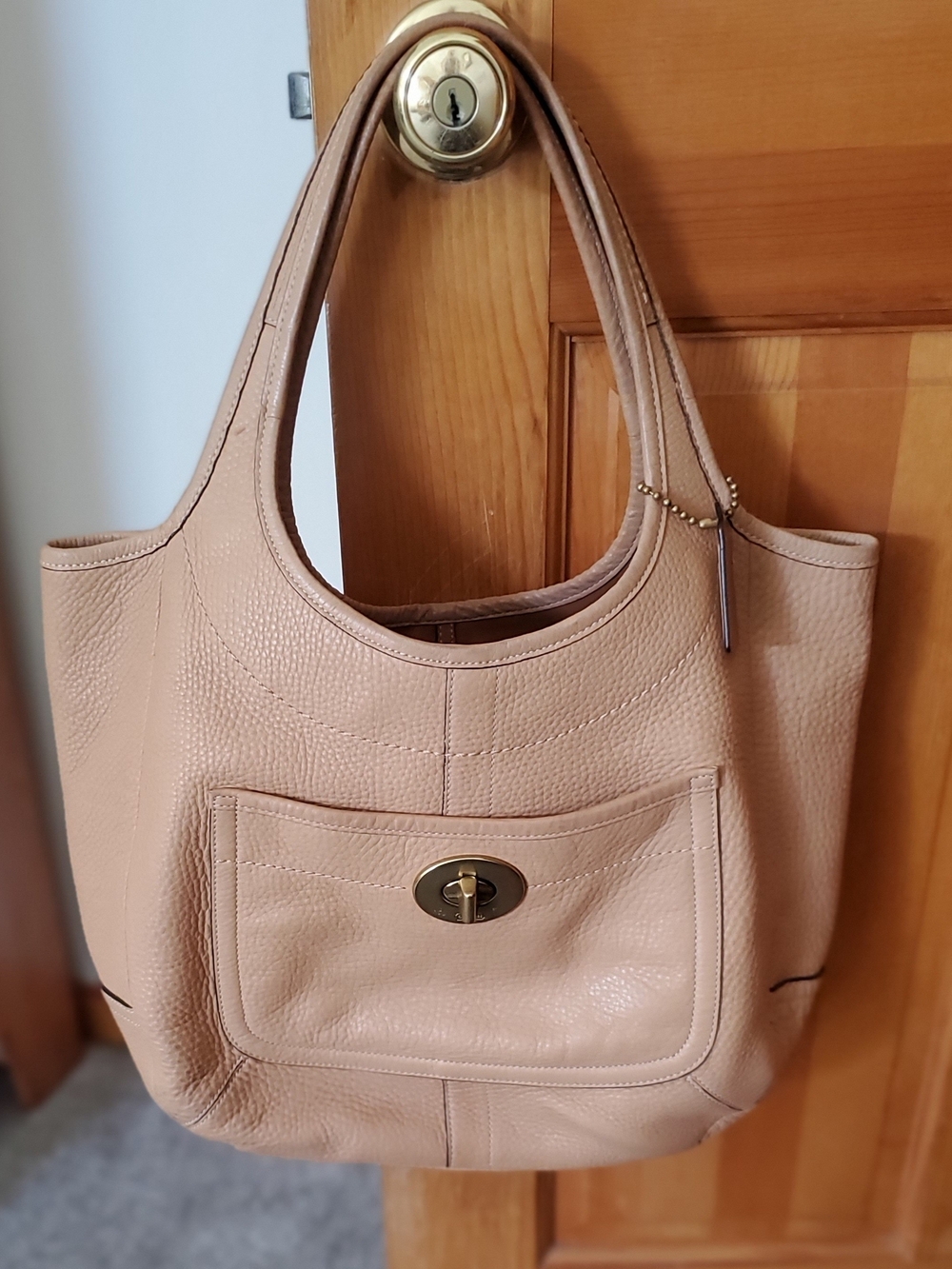 Coach Pebbled Leather Shoulder Bag in Nude Beige